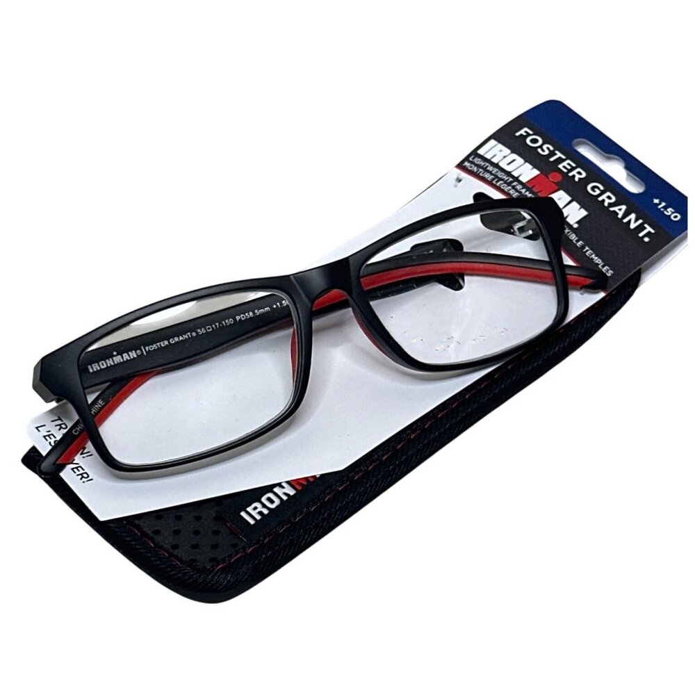 Reading Glasses Foster Grant Ironman +1.50 Lightweight Frame Black & Red Rectang